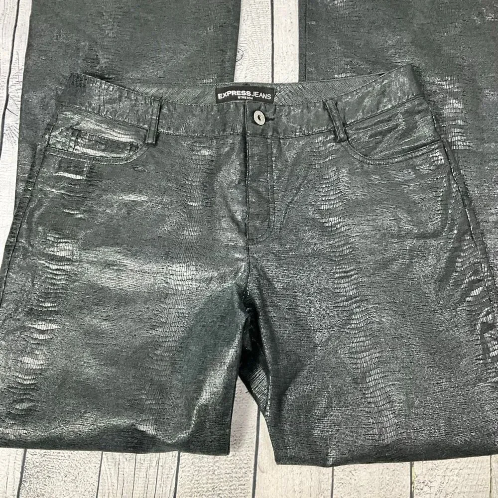 EXPRESS Metallic Reptile Print Bootcut Pants